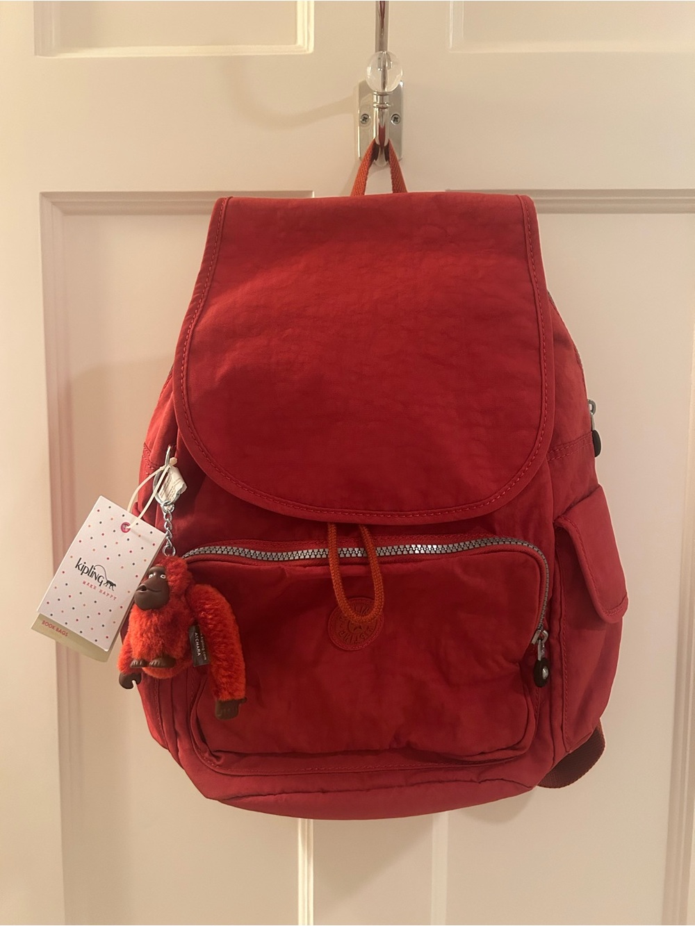 NWT Kipling Ravier Red Rust Backpack with Monkey Charm